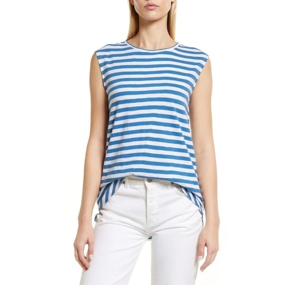 Nordstrom Caslon Top Tank Stripe Keyhole Back Cotton Shirt Blouse Tunic NWOT - Picture 6 of 9